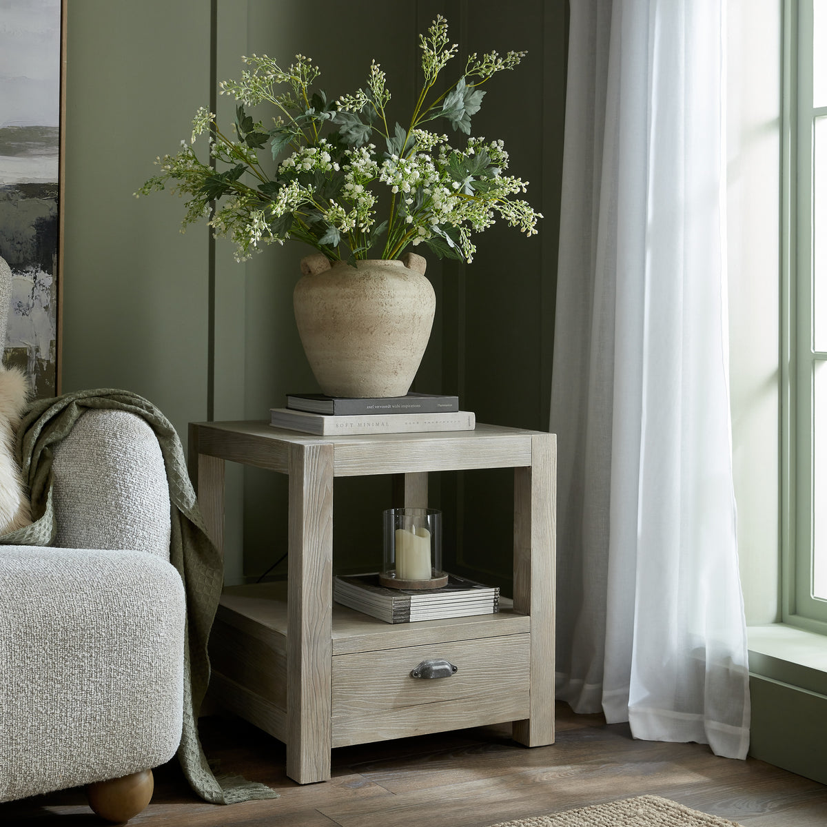 Wooden Side Table 50cm Wide With 1 Drawer - Haldon