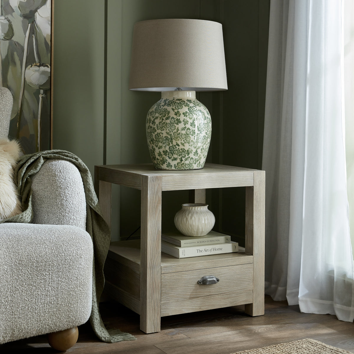Wooden Side Table 50cm Wide With 1 Drawer - Haldon