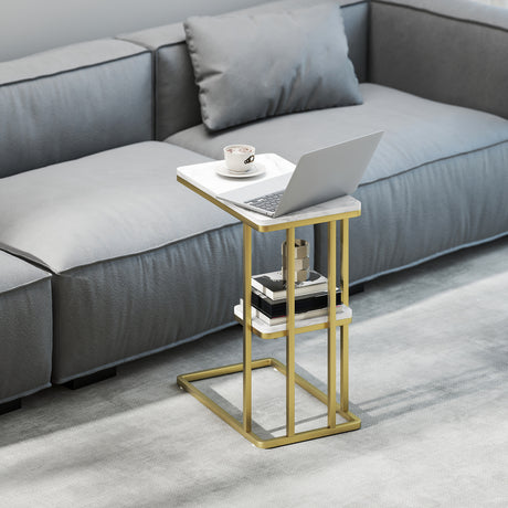 Wooden Side Table 50cm Wide With Steel Frame - Velmora