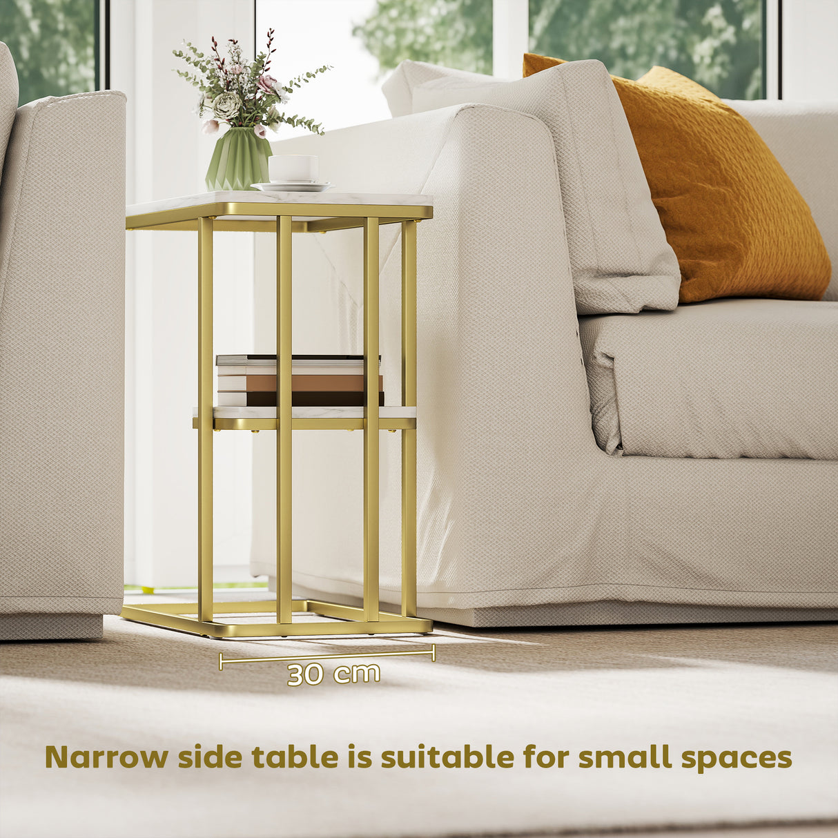 Wooden Side Table 50cm Wide With Steel Frame - Velmora