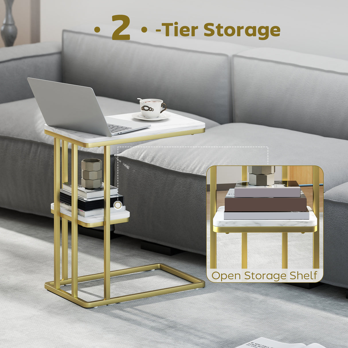 Wooden Side Table 50cm Wide With Steel Frame - Velmora