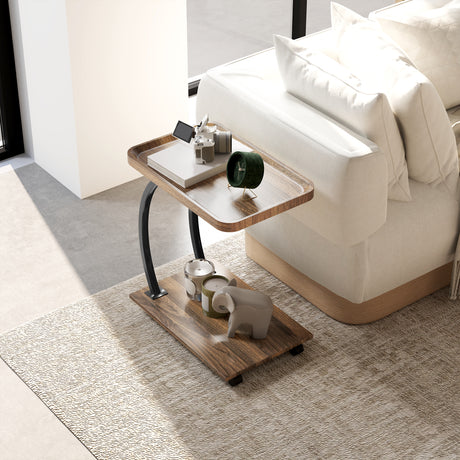 Wooden Side Table 52cm Wide With Storage Shelf - Velmora