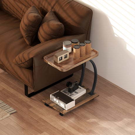 Wooden Side Table 52cm Wide With Storage Shelf - Velmora