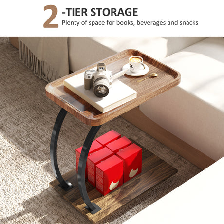 Wooden Side Table 52cm Wide With Storage Shelf - Velmora
