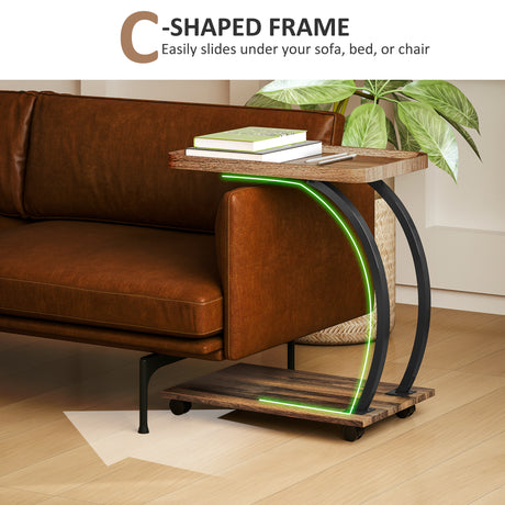 Wooden Side Table 52cm Wide With Storage Shelf - Velmora