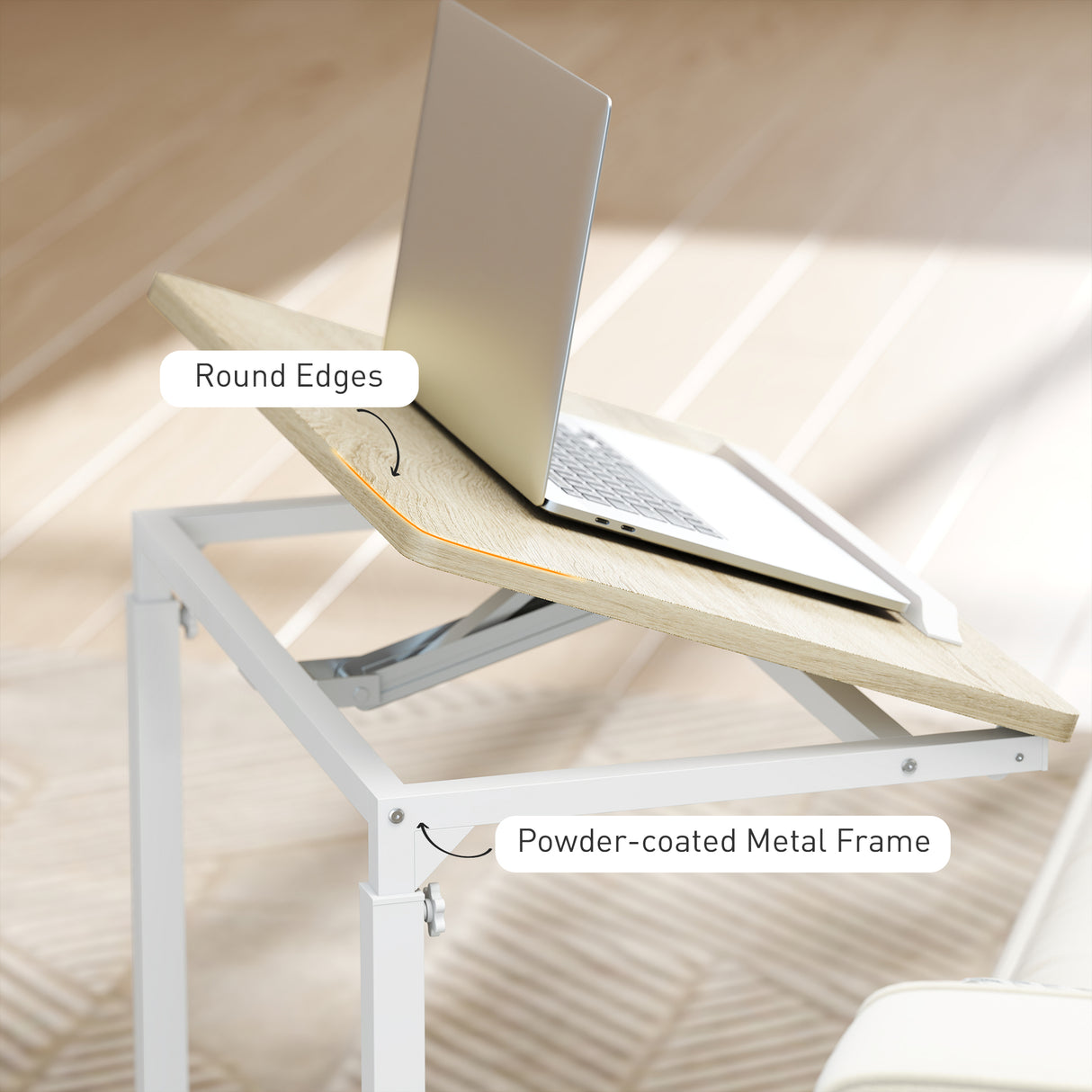 Wooden Side Table 55cm Wide With Metal Frame - Velmora