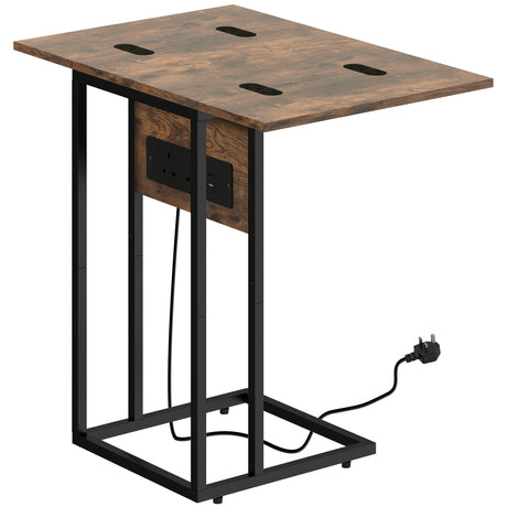 Wooden Side Table 58cm Wide With Metal Frame - Velmora