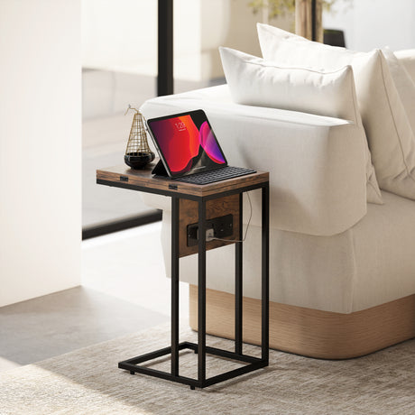 Wooden Side Table 58cm Wide With Metal Frame - Velmora
