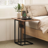 Wooden Side Table 58cm Wide With Metal Frame - Velmora