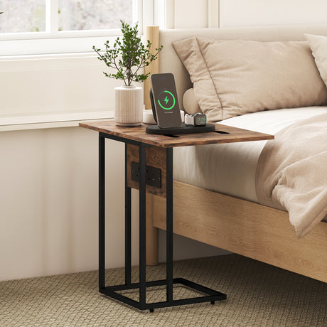 Wooden Side Table 58cm Wide With Metal Frame - Velmora