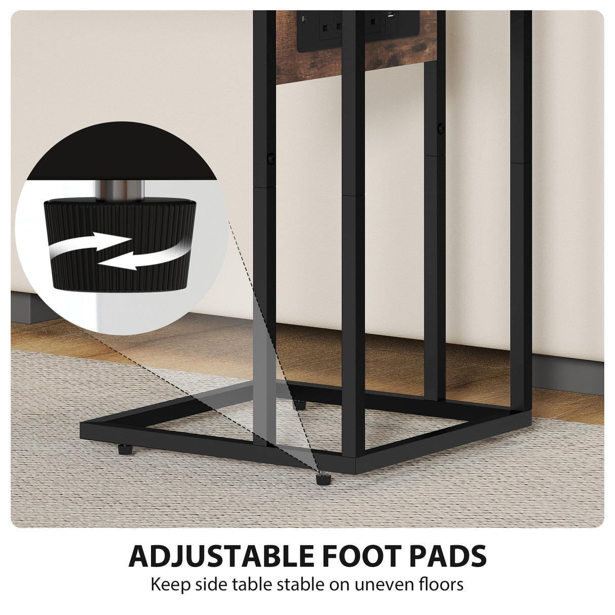 Wooden Side Table 58cm Wide With Metal Frame - Velmora