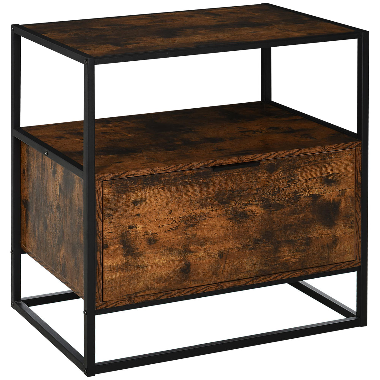 Wooden Side Table 73cm Wide With 1 Drawer And Steel Frame - Velmora