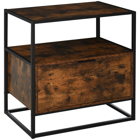 Wooden Side Table 73cm Wide With 1 Drawer And Steel Frame - Velmora