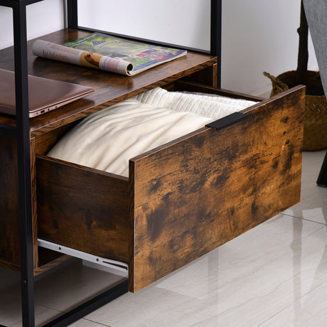 Wooden Side Table 73cm Wide With 1 Drawer And Steel Frame - Velmora