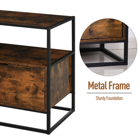 Wooden Side Table 73cm Wide With 1 Drawer And Steel Frame - Velmora