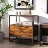 Wooden Side Table 73cm Wide With 1 Drawer And Steel Frame - Velmora