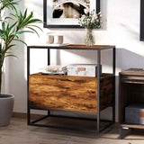 Wooden Side Table 73cm Wide With 1 Drawer And Steel Frame - Velmora