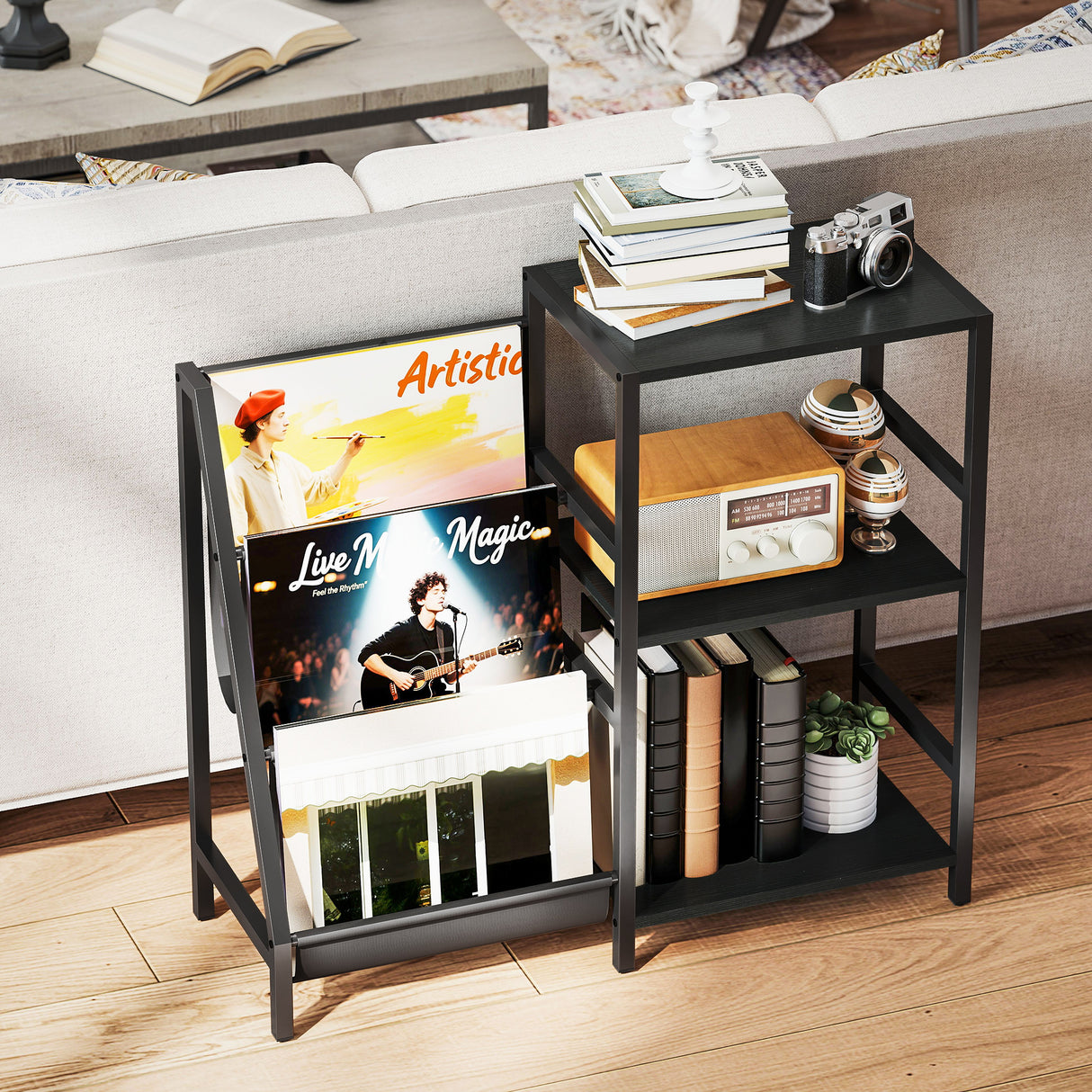 Wooden Side Table 84cm Wide With 1 Drawer And Magazine Rack - Velmora