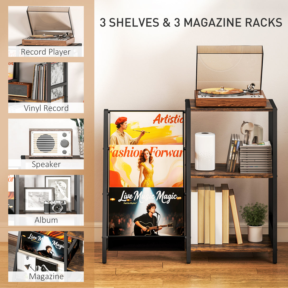 Wooden Side Table 84cm Wide With 1 Drawer And Magazine Rack - Velmora