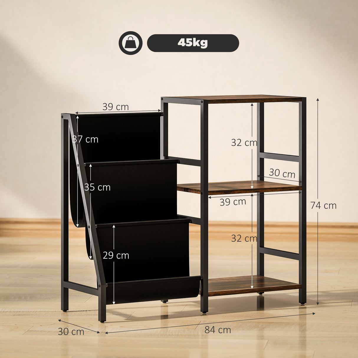 Wooden Side Table 84cm Wide With 1 Drawer And Magazine Rack - Velmora