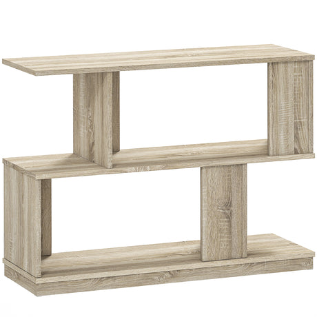 Wooden Side Table 90cm Wide S-Shaped With Storage Shelf - Velmora