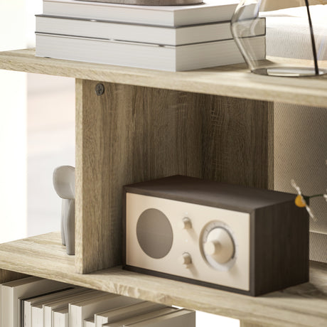 Wooden Side Table 90cm Wide S-Shaped With Storage Shelf - Velmora
