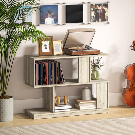 Wooden Side Table 90cm Wide S-Shaped With Storage Shelf - Velmora