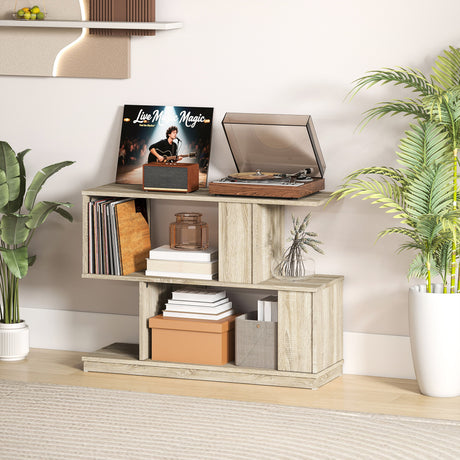 Wooden Side Table 90cm Wide S-Shaped With Storage Shelf - Velmora