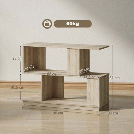 Wooden Side Table 90cm Wide S-Shaped With Storage Shelf - Velmora
