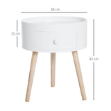Wooden Side Table Round With 1 Drawer And Natural Legs - Velmora