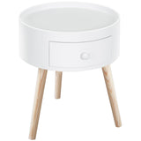 Wooden Side Table Round With 1 Drawer And Natural Legs - Velmora
