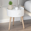 Wooden Side Table Round With 1 Drawer And Natural Legs - Velmora