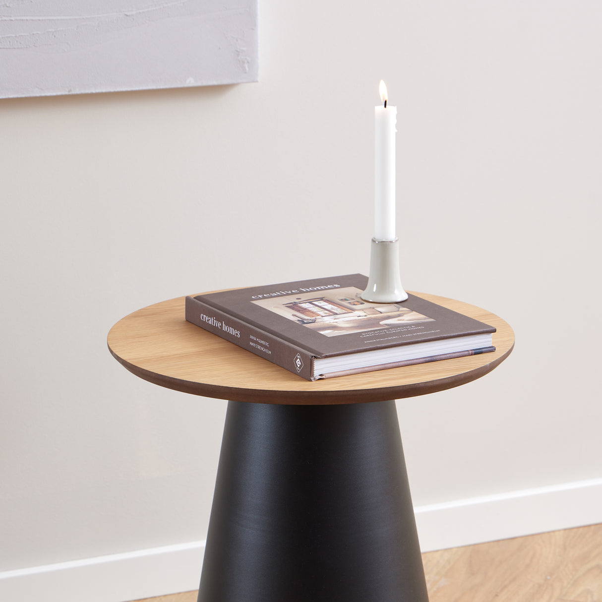 Wooden Side Table Round With Oak Top - Soli