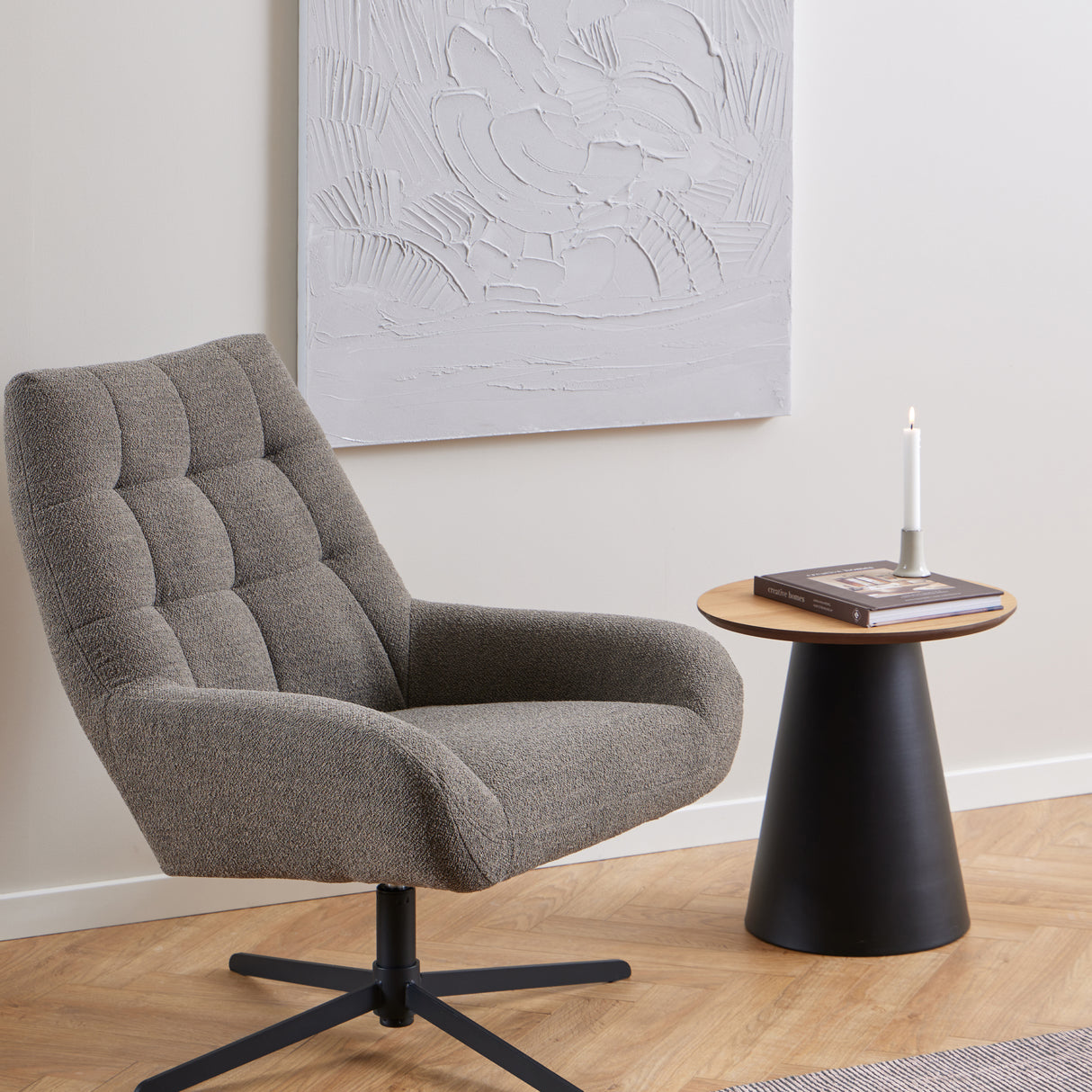 Wooden Side Table Round With Oak Top - Soli