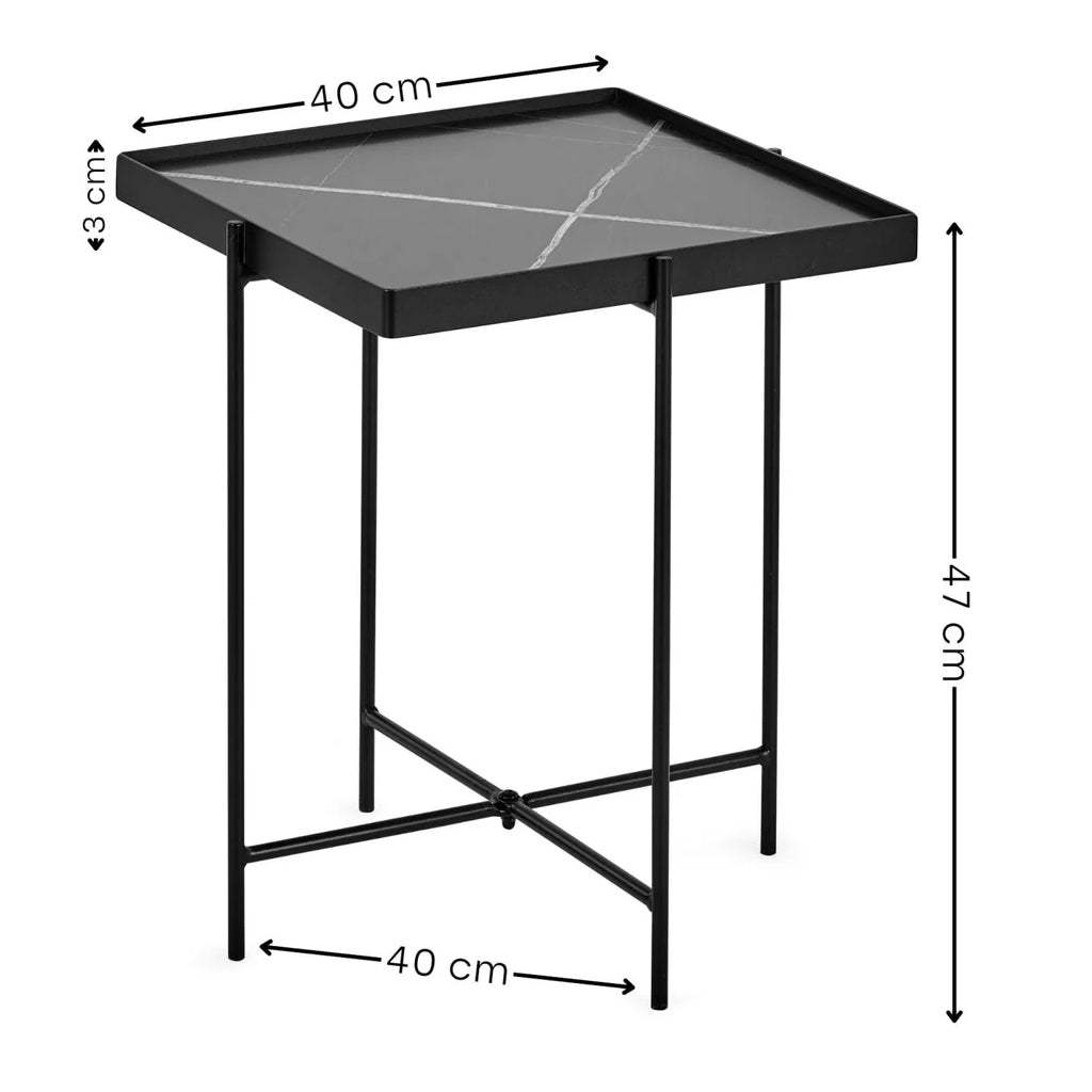 Wooden Side Table Square With Black Metal Legs - Celia