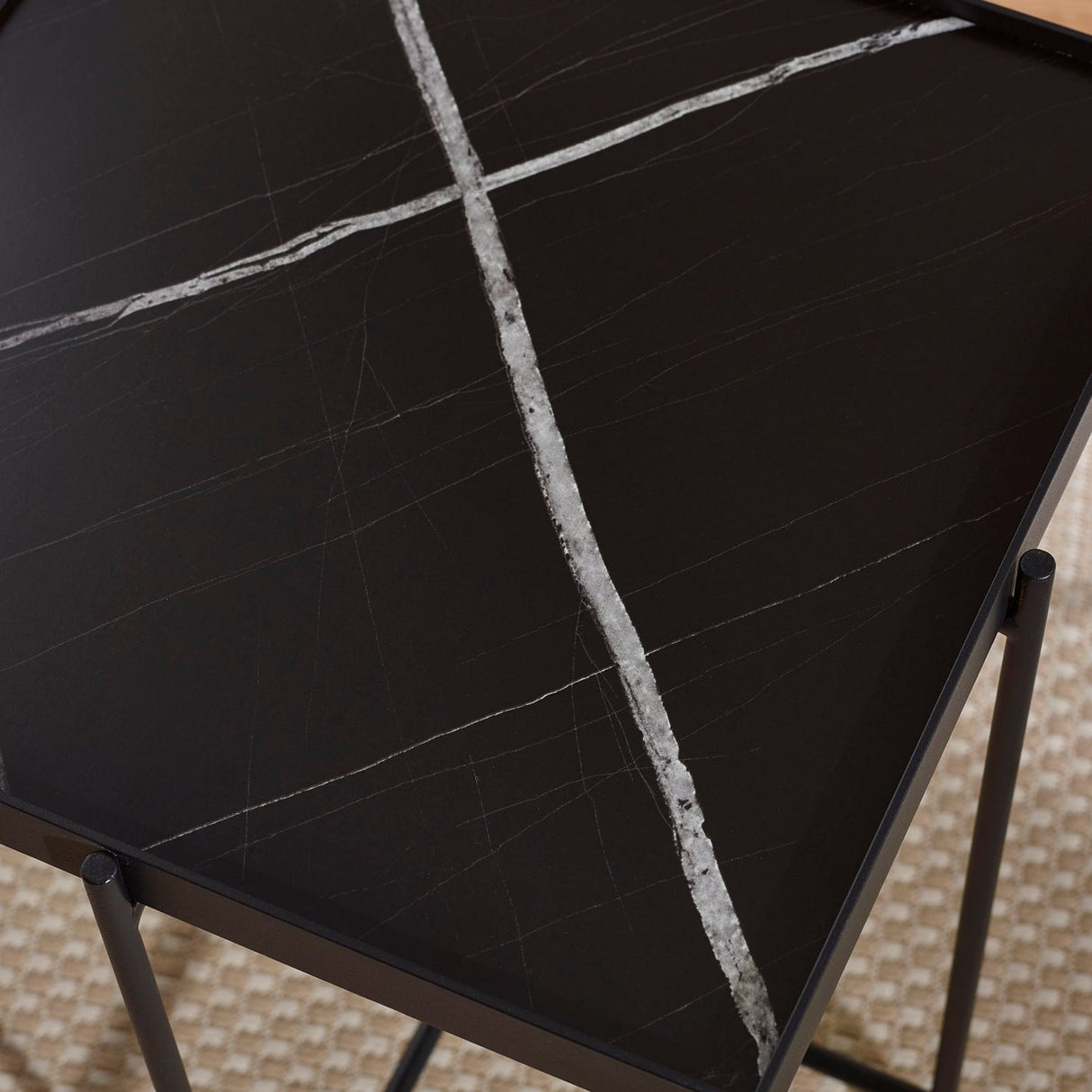 Wooden Side Table Square With Black Metal Legs - Celia