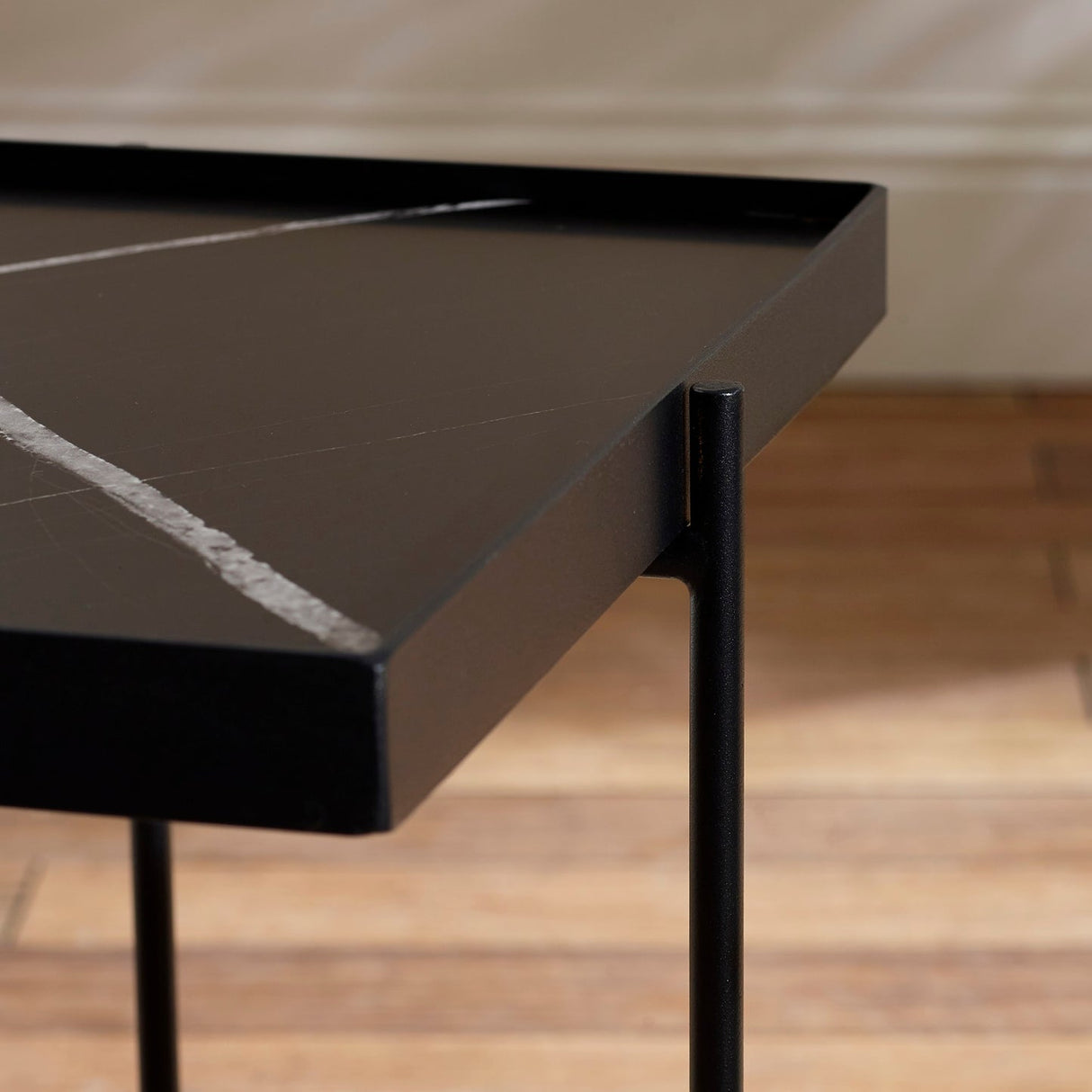 Wooden Side Table Square With Black Metal Legs - Celia