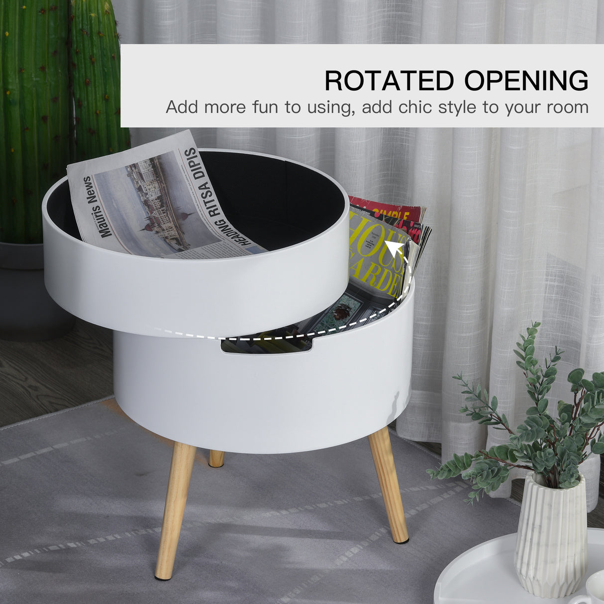Wooden Side Tables Round in Set of 2 With 2 Hidden Compartments - Velmora