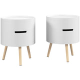 Wooden Side Tables Round in Set of 2 With 2 Hidden Compartments - Velmora