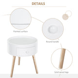 Wooden Side Tables Round in Set of 2 With Drawer And Wooden Legs - Velmora