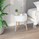 Wooden Side Tables Round in Set of 2 With Drawer And Wooden Legs - Velmora