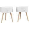 Wooden Side Tables Round in Set of 2 With Drawer And Wooden Legs - Velmora