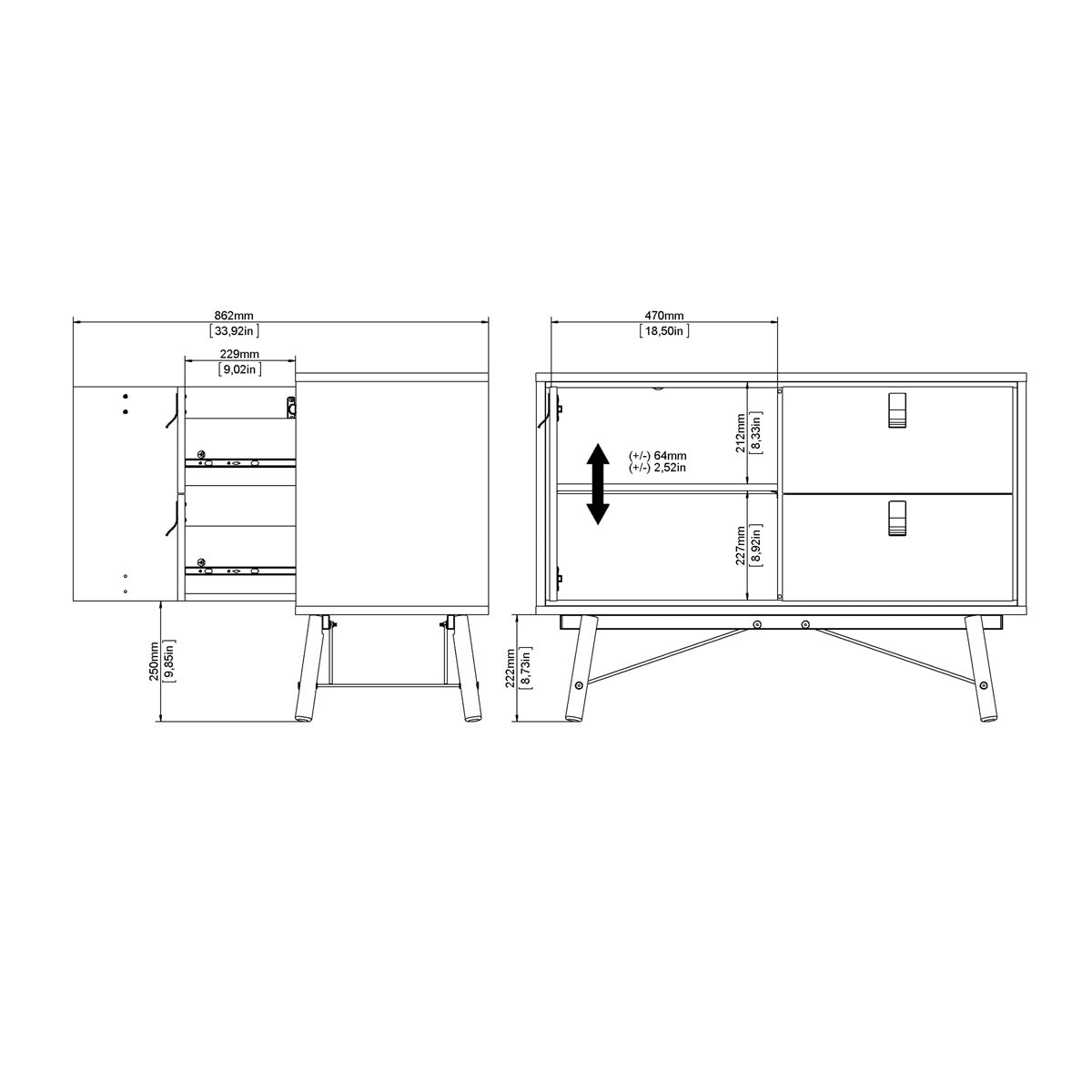 Wooden Sideboard With 1 Door And 2 Drawers - Ry