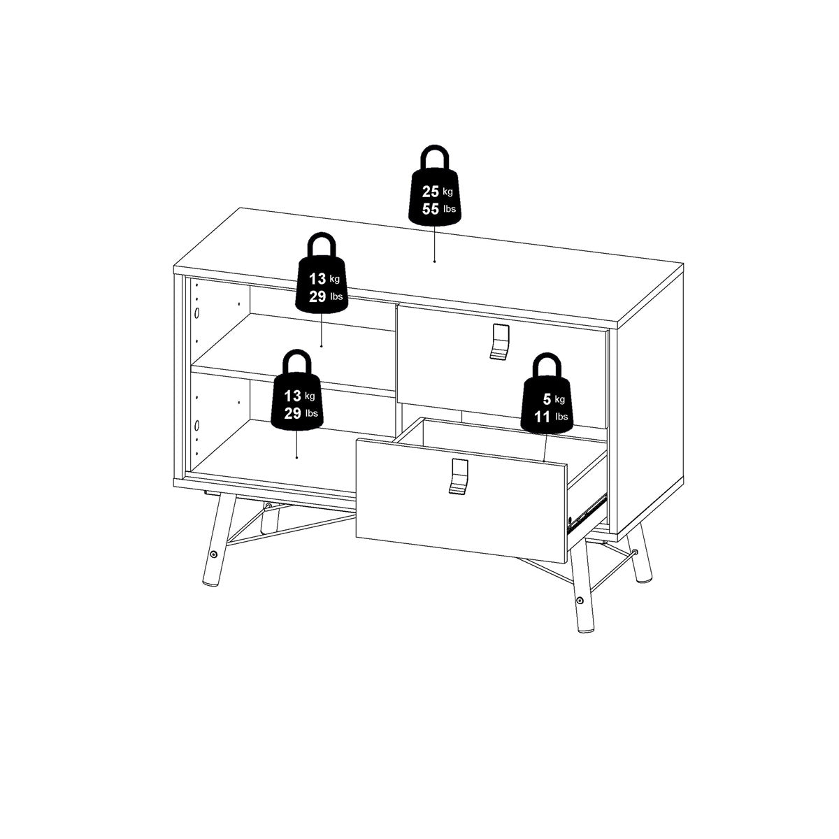 Wooden Sideboard With 1 Door And 2 Drawers - Ry