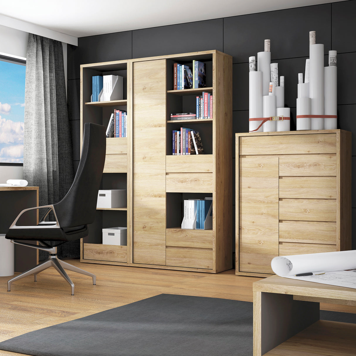 Wooden Sideboard With 1 Door And 6 Drawers - Shetland