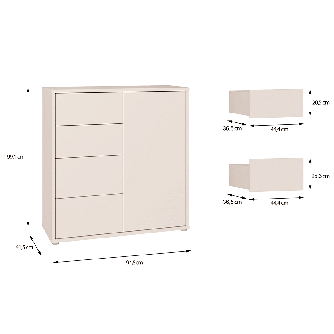 Wooden Sideboard With 1 Push-to-Open Door And 4 Drawers - Alice Springs