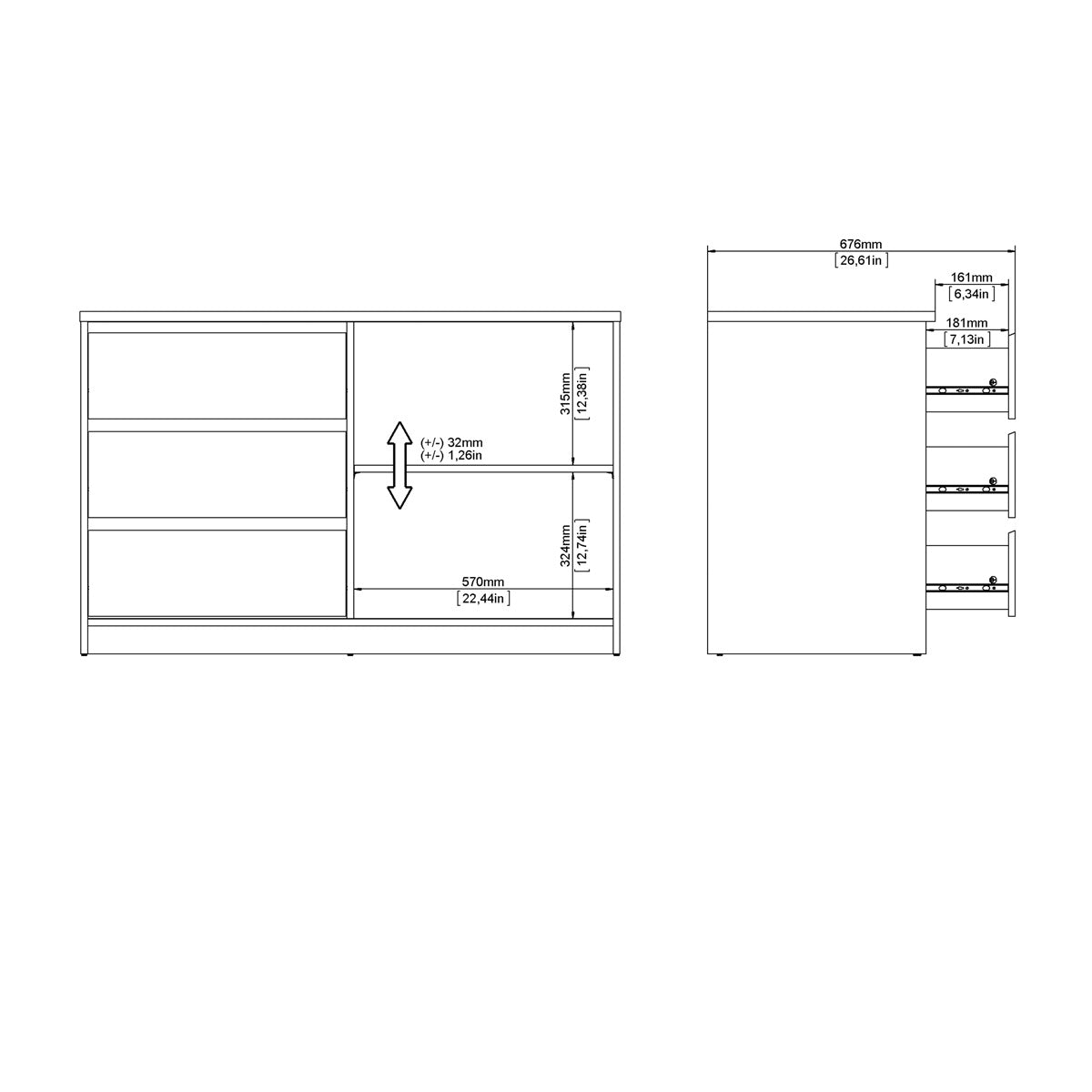 Wooden Sideboard With 1 Sliding Door And 3 Drawers - Naia