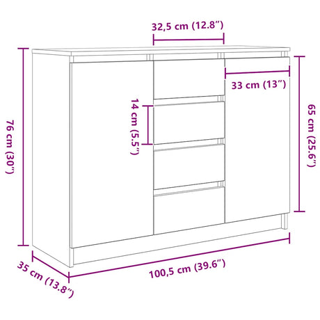 Wooden Sideboard 100.5cm Wide With 2 Doors And 4 Drawers - Vantage Home