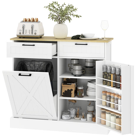 Wooden Sideboard 100cm Wide With 1 Door 2 Drawers And Tilt Out Trash Bin - Velmora