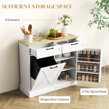 Wooden Sideboard 100cm Wide With 1 Door 2 Drawers And Tilt Out Trash Bin - Velmora